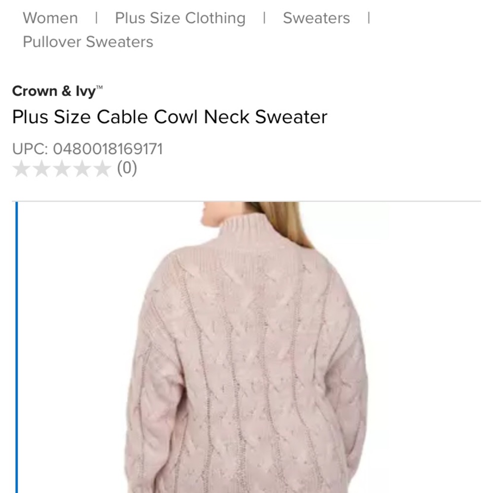 Crown & Ivy plus size cable knit sweater in blush‎ pink. NWT. Retail 79.50 - Picture 3 of 9